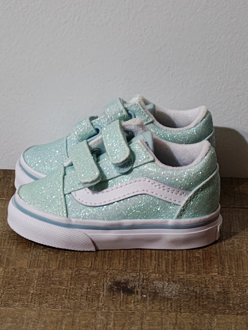 [Like New] Vans Old Skool V 'Glitter - Pastel Blue' Toddler Size 3.0